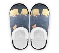 GuoChe Slipper for Women and Men Coral Fleece Anti-Skid Sole Spa Hotel Guest Slippers Bedroom Home Office Travel Yoga M, Flags at Half - Mast Scene, Medium