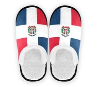 GuoChe Slipper for Women and Men Coral Fleece Anti-Slip Rubber Sole Spa Hotel Guest Slippers Bedroom Home Office Travel Yoga M, Dominican Republic Flag, Large