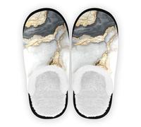 GuoChe Slipper for Women and Men Coral Fleece Non-Slip Lightweight House Slipper Socks Home Indoor M, Marble White Gray, Large