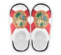 GuoChe Slipper for Women and Men Fuzzy Fleece Anti-Slip Rubber Sole Fuzzy Soft House Shoes Indoor Outdoor Winter Bedroom M, Florida State Flag (Usa), Medium