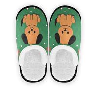 GuoChe Slippers for Womens Mens Coral Fleece Anti-Skid Sole Comfy Slippers Indoor Outdoor Winter Bedroom M, Merry Christmas Cartoon Dog, Medium