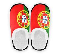 GuoChe Slippers for Womens Mens Coral Fleece Anti-Slip Rubber Sole Spa Hotel Guest Slippers Indoor Outdoor Winter Bedroom M, Portugal Flag, Large