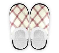 GuoChe Slippers for Womens Mens Fuzzy Fleece Anti-Slip Rubber Sole Lightweight House Slipper Socks Home Indoor M, Plaid Gingham, Large