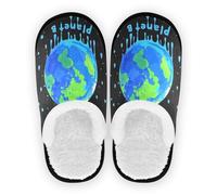 GuoChe Spa Slippers for Women Coral Fleece Anti-Slip Rubber Sole Travel Slippers Bedroom Home Office Travel Yoga M, There is No Planet B Dripping Paint Art, Medium