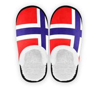 GuoChe Spa Slippers for Women Coral Fleece Non-Slip House Slipper Indoor Outdoor Winter Bedroom M, Norway Flag, Large