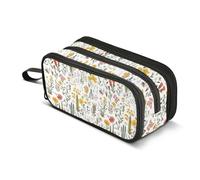 GuoChe Spring Flowers Rustic White Bees Nylon Pen Storage Bag Large Capacity Big Pencil Case With Zipper School Stationery for Office Men