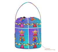 GuoChe Star & Bell Christmas Pattern Crochet Bag Knitting Tote Bag Portable Travel Storage for Knitting Kit Crochet Organizers