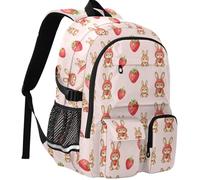 GuoChe Student Backpack Wrinkle Resistant Fit 14 Inch Laptop with Magnetic Buckle for Outdoor Daypack, Cottagecore Strawberry Rabbit Blush Soft Girl, One Size, Basic-multipurpose-backpacks