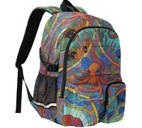 GuoChe Student Backpack Wrinkle Resistant Fit 14 Inch Laptop with Magnetic Buckle for Outdoor Daypack, Sea Tentacle Stained Glass Kraken Ocean Art Beach, One Size, Basic-multipurpose-backpacks