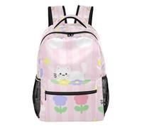 GuoChe Sturdy Standable Backpack durables for Kids Gym Bookbag Cute unicorns Head Pattern, Cat Unicorns Pink Cover, M