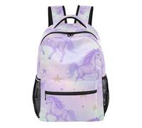 GuoChe Sturdy Standable Backpack durables for Kids Gym Bookbag Cute unicorns Head Pattern, Magical Pink Unicorns Stars Purple Galaxy, M
