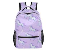 GuoChe Sturdy Standable Backpack durables for Kids Gym Bookbag Cute unicorns Head Pattern, Pastel Purple Unicorns Magic Crystal Gem Fantasy, M