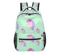 GuoChe Sturdy Standable Backpack durables for Kids Gym Bookbag Cute unicorns Head Pattern, Pretty Blue Unicorns, M