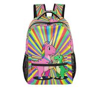 GuoChe Sturdy Standable Backpack durables for Kids Gym Bookbag Cute unicorns Head Pattern, Rainbow Dual Horned Beast Pair, S
