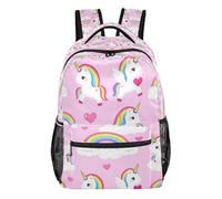 GuoChe Sturdy Standable Backpack durables for Kids Gym Bookbag Cute unicorns Head Pattern, Unicorns Hearts Rainbow Pattern Pink Cover, M