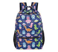 GuoChe Sturdy Standable Backpack Lightweight for Boys Daily Commute Bookbag Dark Tropic Ancient Reptile Mix, Dinosaurs in Space Pattern, S