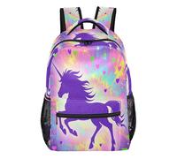 GuoChe Sturdy Standable Backpack Lightweight for Women Trave Bookbag Cherry Ribbon Fruit Art, Glitter Purple Unicorns Rainbow Tie Dye (1), M
