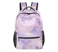 GuoChe Sturdy Standable Backpack Lightweight for Women Trave Bookbag Cherry Ribbon Fruit Art, Pink Flying Unicorns Rainbow Magical, M