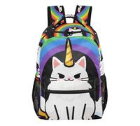 GuoChe Sturdy Standable Backpack Lightweight for Women Trave Bookbag Cherry Ribbon Fruit Art, Rainbow Maine Coon Ew People Unicorns Cat, M