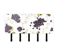 GuoChe Sweet Green Fruit White Bees Keys Holder on wall with Mail Organizer & 5 Self-Adhesive Hanging wall Hanger for Home Decor Living Room Doorway