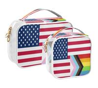 GuoChe Toiletry Bag Travel Makeup Organizer Cosmetic Bags Clear Pouch Waterproof with Handle for Men Women Flag Of The United States Progress Pride Flag Rainbow