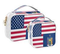 GuoChe Toiletry Bag Travel Makeup Organizer Cosmetic Bags Clear Pouch Waterproof with Handle for Men Women Flag Of The United States New York