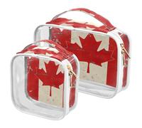 GuoChe Toiletry Bag Travel Makeup Organizer Cosmetic Bags Clear Pouch Waterproof with Handle for Men Women Vintage Canada Flag with Maple Leaf