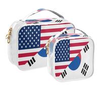 GuoChe Toiletry Bag Travel Makeup Organizer Cosmetic Bags Clear Pouch Waterproof with Handle for Men Women Flag Of The United States and South Korea
