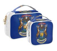 GuoChe Toiletry Bag Travel Makeup Organizer Cosmetic Bags Clear Pouch Waterproof with Handle for Men Women Oil Painting Flag Michigan