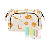 GuoChe Travel Bag Happy Halloween Gold Pumpkins Bats Waterproof Large Make Up Bag Women Coin Purse for Travel Accessories, Happy Hallow171een, 10.2" x 5.9" x 6.7", Art Deco