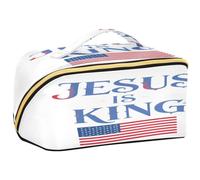 GuoChe Travel Makeup Bag, Jesus Is King Flag White Cosmetic Bag