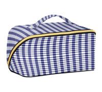 GuoChe Travel Makeup Bag, Navy Blue and White Buffalo Plaid Gingham Check Pattern Cosmetic Bag