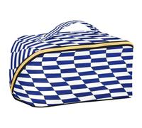 GuoChe Travel Makeup Bag, Navy Blue and White Buffalo Plaid Gingham Check Pattern1 Cosmetic Bag