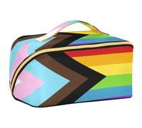 GuoChe Travel Makeup Bag, Progress Pride Flag Rainbow Flag Cosmetic Bag