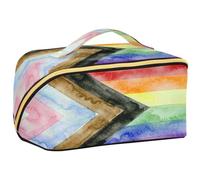 GuoChe Travel Makeup Bag, Progress Pride Flag Rainbow Flag Cosmetic Bag