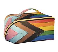 GuoChe Travel Makeup Bag, Progress Pride Flag Rainbow Flag Cosmetic Bag