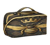 GuoChe Travel Makeup Bag, Queen Bee Black Golden Vintage Cosmetic Bag