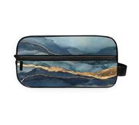 GuoChe Travel Toiletry Bag All-in-One Storage Full Printed Design Makeup/Shaving/Toiletry Storage Marble Navy Blue Turquoise