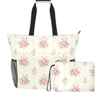 GuoChe Travel Tote Bag Lightweight & Smooth Print for Travel | Blush Blush Rose Coquette Floral
