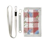 GuoChe Trifold Wallet for Boys Ages 9-12 Mini Outdoor Sports Purse Coin Pocket & Card Holder, Travel Accessory Blue Floral on Red Checkered Pattern