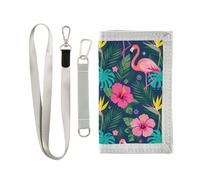 GuoChe Tropical Flamingo & Hibiscus Pattern Trifold Slim Wallet for Men Gifts for Young Pop Colorful Slim Wallet for Men with