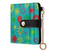 GuoChe Turquoise Background Colorful Firework Pattern Ladies Slim Foldable Wallet Cute Premium PU Leather Wallet for Woman Girl