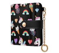 GuoChe unicorns and Rainbow Pattern Women's Folding Wallet Portable Compact PU Leather Wallet for Women Boys Girls