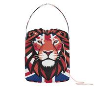 GuoChe Union Jack Flag Lion Crochet Bags Yarn Bag Organizer with Holes Needle Storage for Crochet Tools Knitting Organizer