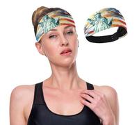 GuoChe Usa Presidents Day Flag & Lady Liberty Moisture Wicking Women Headbands Stretchy Head Sweat Bands for Women for Make Up Cycling Make Up Athletic Sports