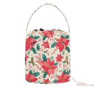 GuoChe Watercolor Christmas Pattern Poinsettia Spruce Yarn Storage Bag Small Crochet Bag Portable Storage Bags for Knitting Needle Knitting Supply
