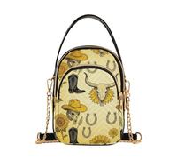 GuoChe Western Boho Skull Sunflowers Country Women’s Chain Shoulder Handbag | Ultrasonic Quilted Polyester Crossbody Handbags Wallet Removable Gold Chain Strap for Everyday Travel Shopping Use