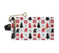GuoChe White Red Black Christmas Symbol Women's Compact Folding Wallet Convenient PU Leather Wallet for Women Boys Girls