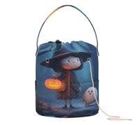 GuoChe Witch Girl & Glowing Pumpkin Yarn Bags Travel Organizer Bag with Holes Travel Storage for Knitting Kit Yarn Craft