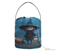 GuoChe Witch Kid with & Pumpkin Crochet Bag Travel Organizer Bag Portable Yarn Tote for Crochet Needle Knitting Project